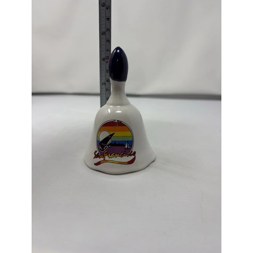 Vintage San Francisco Two Tone White Ceramic Rainbow Sailboats Bell Souvenir